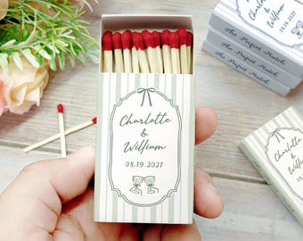 Custom Wedding Matchbox Favors Personalized Names Date Modern Vintage Striped Matchboxes Wedding Guest Favor
