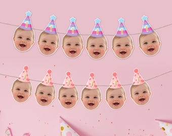 Custom Baby Face 1st Birthday Banner – Personalized Photo Garland