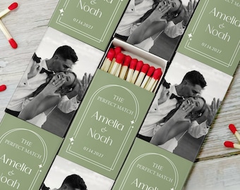 Personalized Wedding Matchboxes Custom Photo Matchbox Sage Green The Perfect Match Favors Bridal Shower Favor