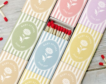 Custom Baby Shower Matchbox Favors Personalized Floral Match Favors First Birthday Keepsake Vintage Style Party Matchbook