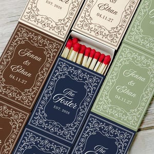 Personalized Wedding Matchboxes Vintage Floral Wedding Favors Old Money Bridal Shower Favor Botanical Matchbook Rehearsal Dinner Matches