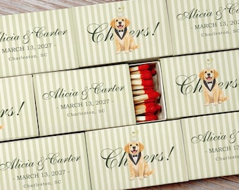 Personalized Matchboxes Wedding Favors, Custom Dog Sketch Matchbooks, Pet Wedding Decor, Bridal Shower Engagement Cocktail Matches