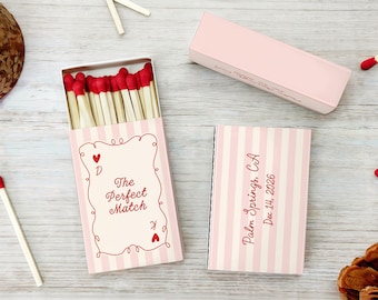 Custom Wedding Matchboxes The Perfect Match Favor Personalized Bridal Shower Party Favors Pink Striped Match Box Gifts