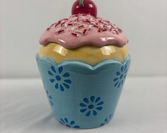 Tarro de cerámica para galletas y cupcakes con tapa de cereza
