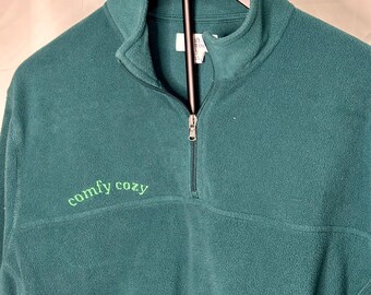 Embroidered Fleece Pullover | Teal Quarter Zip Sweatshirt | Cottagecore Style XL Tall