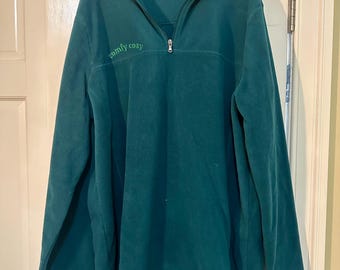 Comoda felpa in pile ricamata / Felpa in pile con cerniera a un quarto realizzata a mano / Felpa accogliente in stile cottagecore / Taglia XL da donna