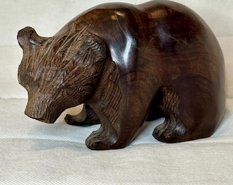 Hand Carved Wooden Bear Figurine | Rustic Cabin Lodge Decor | Folk Art Bear Sculpture