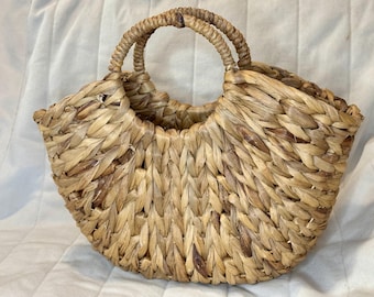 Rustic Woven Straw Basket Tote – Boho Beach Bag / Market Purse / Cottagecore Decor