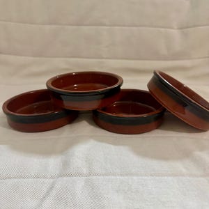 Conjunto de 4 ramequins de terracota Cermer, Espanha | Assadeiras de cerâmica esmaltada marrom