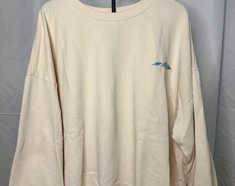 Embroidered Whale Crewneck Sweatshirt | Thrifted Oversized Coastal Pullover | Minimal Ocean Embroidery Sweater | Women’s 3XL