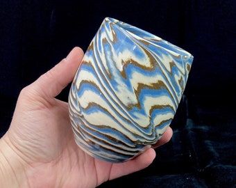 Blue Swirl Pottery Large Stemless Wine or Juice Glass
