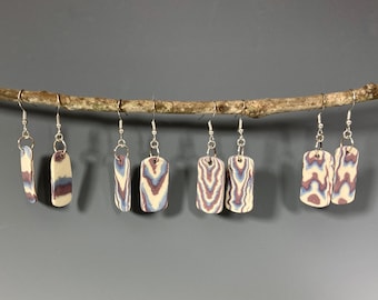 Rectangle Plum Purple Agateware Sterling Silver Earrings