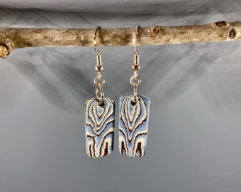 Rectangle Agateware Sterling Silver Earrings