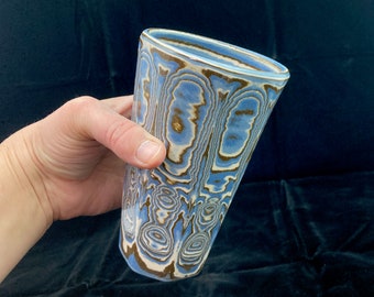 Blue Agateware Pottery Tumbler