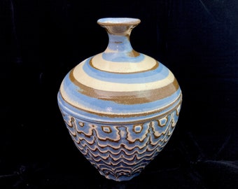 Blue Agateware Pottery Flower Vase