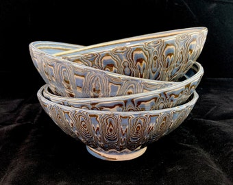 Blue Agateware Pottery Ramen Serving Bowl