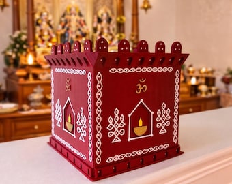 Square Tulsi Planter | Hand-Painted Kolam Sacred Basil Pot | Traditional Indian Home Decor | 3D Printed Indoor Planter | 7" x 7" x 7"