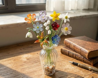 Gepersonaliseerde geboortemaandcadeau, glazen geboortebloemboeket, handgemaakte bloemencadeau, verjaardagscadeau, cadeau voor moeder