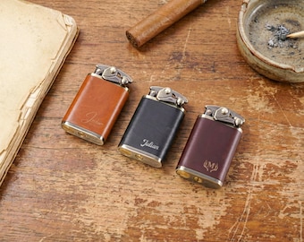 Personalized Vintage Lighter, Engraved Mens Gift, Groomsmen Wedding Favor, Leather Lighter For Boyfriend, Fathers Day