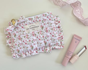 PREORDER Frilly Pouch, Makeup Bag, Handmade Quilted Ruffle, Gift for Her