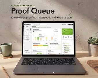 Custom Order Tracker App, Proof Approval Log, Production Queue (HTML Download)