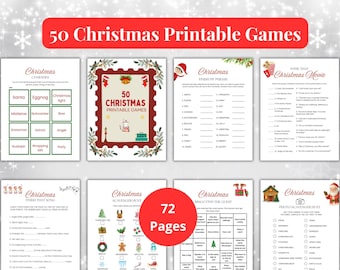 Paquete de 50 juegos imprimibles para fiestas navideñas: ¡Diversión para niños, adolescentes, adultos y toda la familia!