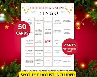 Bingo imprimible de canciones navideñas: juego de música navideña con letras y tarjetas para cantar.