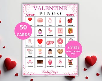 Valentine Bingo Printable - 50 Unique Designs Instant Download PDF