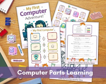 Paquete de aprendizaje sobre componentes informáticos: libro de actividades imprimible para niños, hojas de trabajo STEM para la educación en casa.