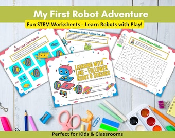 Mi primera aventura robótica: Libro de actividades STEM - Paquete de actividades imprimibles para niños (Descarga instantánea)