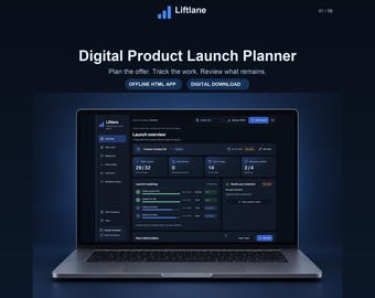 Digital Product Launch Planner, Offline HTML App for Creators, Liftlane
