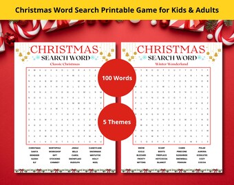 Sopa de letras navideña imprimible – 5 temas festivos (PDF)