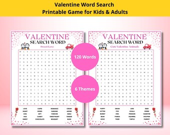 Juego de sopa de letras de San Valentín: 6 temas, 120 palabras (PDF)