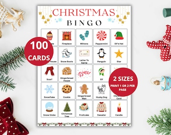 Juego de bingo navideño (100 cartones, descarga instantánea en PDF)