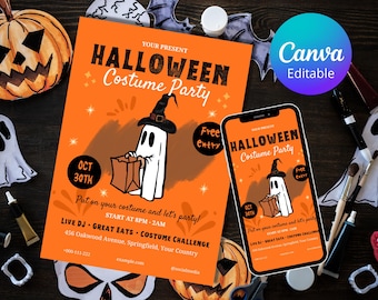 Plantilla de invitación digital de Halloween: Invitación editable en Canva (descarga instantánea)