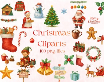 Paquete de imágenes prediseñadas navideñas en formato PNG: ilustraciones festivas, uso comercial (descarga digital).