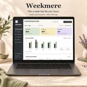Weekly Workload & Capacity Planner for Freelancers, Offline HTML App | Weekmere