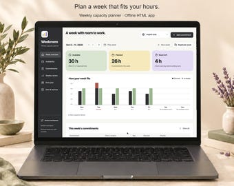 Weekly Workload & Capacity Planner for Freelancers, Offline HTML App | Weekmere