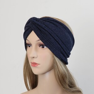 Woman Long Super Soft Stretchy Headband - Yoga Headband - Deep Blue Turban Headwrap - Boho Head Scarf, Blue Twisted headband, ready to ship