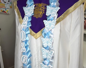 Baby Blue Butterfly graduation lei