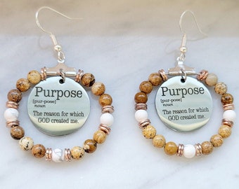 Faith Earrings | The Purpose for Which God Created Me | Picture Jasper & White Howlite | Sterling Silver| Chsristian Encouragement Statement