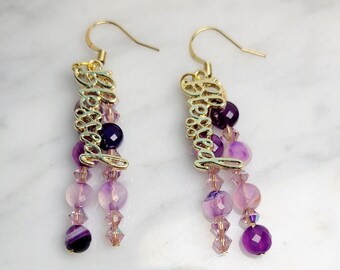 Blessed Purple Agate Drop Earrings | Faceted Czech Glass | 18K Gold | Statement | Faith | Evangelism | Testimony