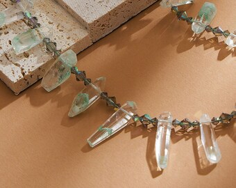 Green Phantom Quartz Points Necklace