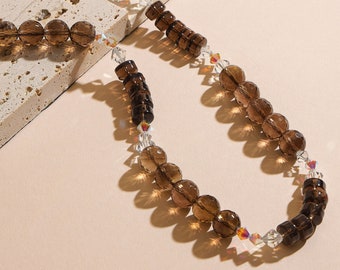 Smokey Quartz and Swarovski Crystal Necklace