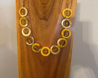 Yellow Shell and Yellow Swarovski on Chain Necklace