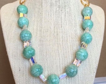 Gift for Her Unique Statement Necklace of Amazonite and Swarovski Crystal Gifts for Her