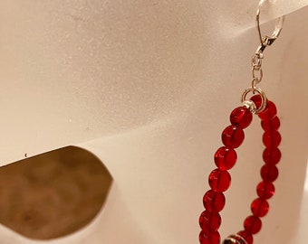 RedCzech Glass Hoop Earring with Holiday Sparkle.