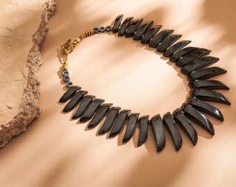 RARE: Black Jet Stone Luxury Statement Necklace