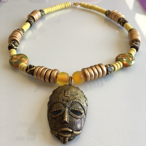 GAIA sterling silver onyx necklace African necklace face- ethnic goddess tribal mother earth primitive African mask necklace