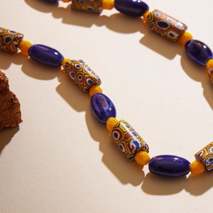 Cobalt Blue African Patterned Beaded Ethnic Statement Necklace image 2